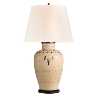 Cabot Large Table Lamp in Brown And White Clayware with Linen Shade